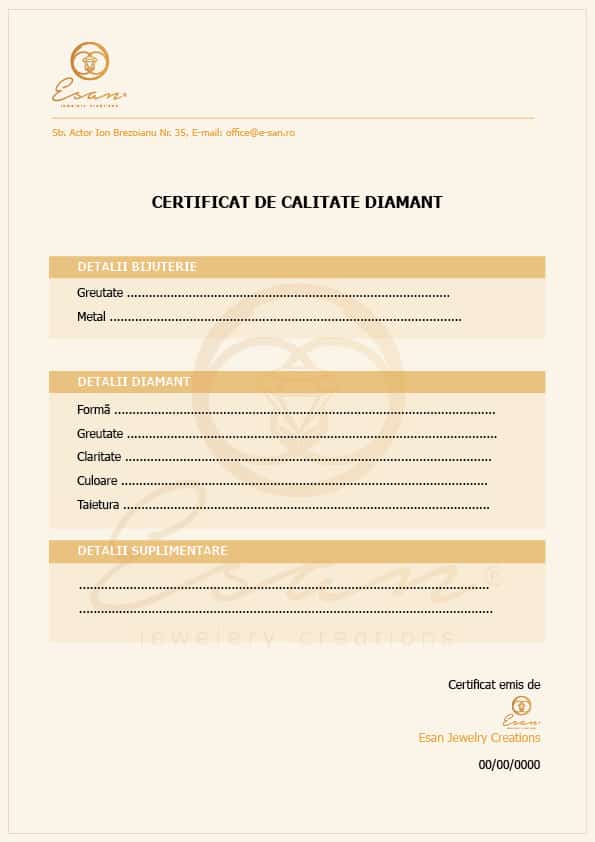 Blow Please Behalf Certificat de garantie - Certificat verighete - Certificat bijuterii esan