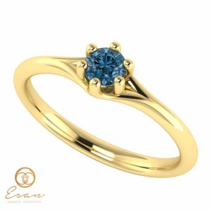 Inel de logodna din aur cu diamant albastru