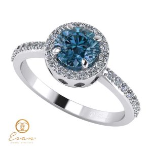 Inel de logodna din aur cu diamant albastru si diamante ES73