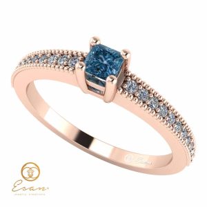 Inel de logodna din aur cu diamant albastru si diamante ES95