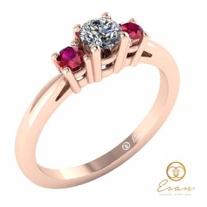 Inel din aur roz cu diamant si rubine ES82