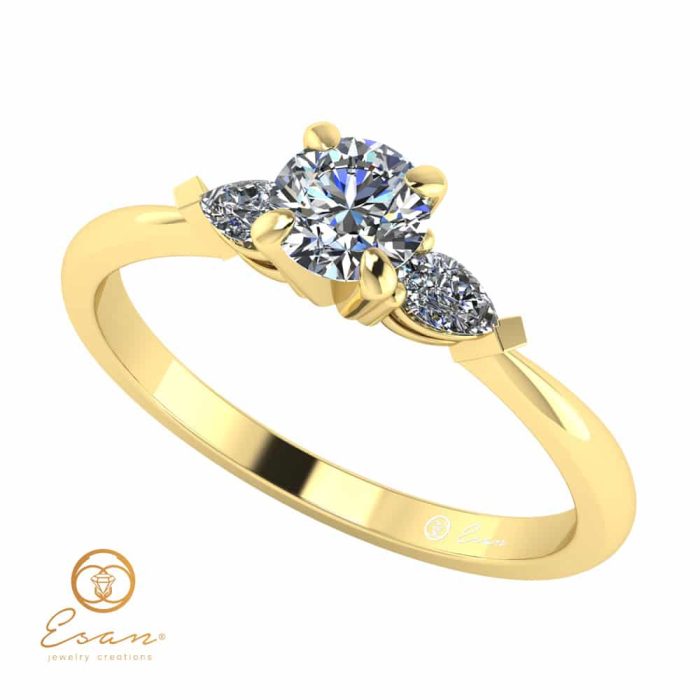 Inel de logodna din aur cu diamant si diamante lacrima