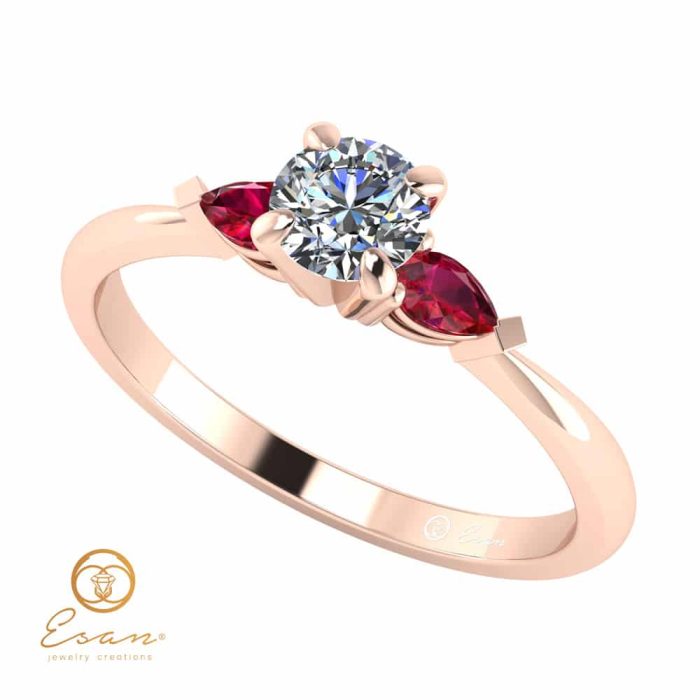 Inel de logodna din aur cu rubine si diamant ES133
