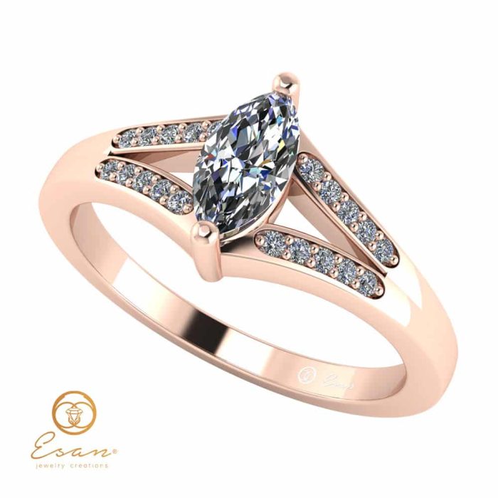 Inel de logodna cu diamant marquise si diamante