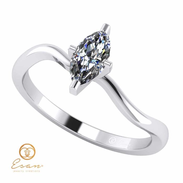 Inel din aur alb cu diamant marquise incolor ES141