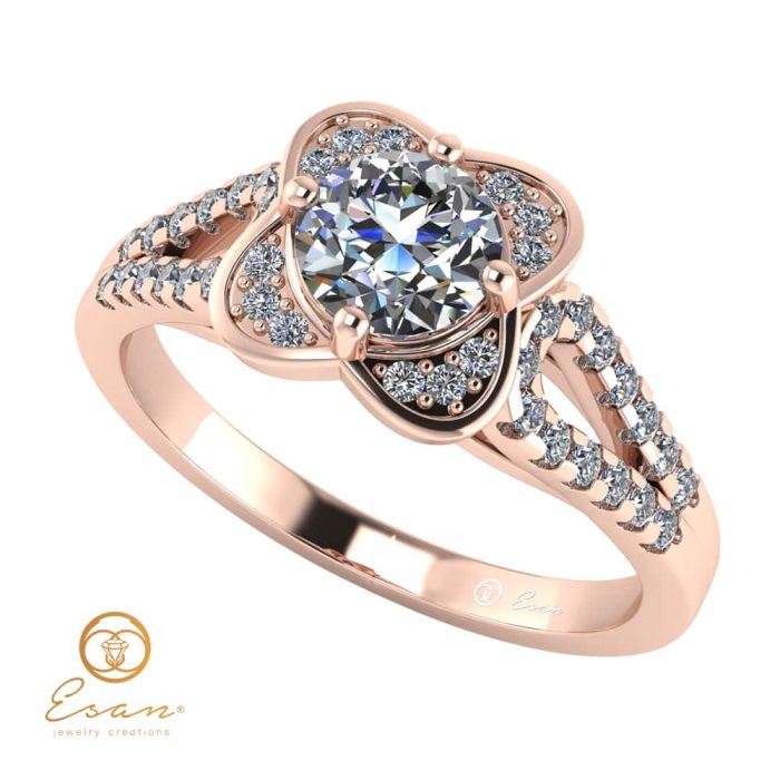 Inel de logodna din aur cu diamante model floral ES130