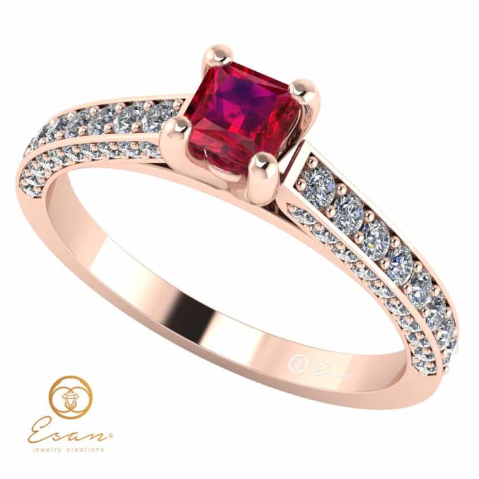 Inel de logodna din aur cu rubin si diamante ES135