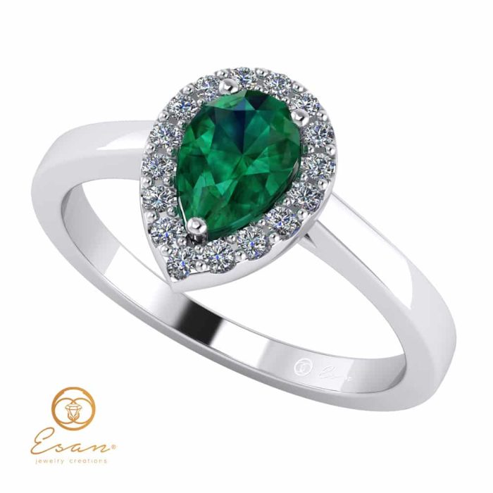Inel de logodna din aur cu smarald si diamante ES145