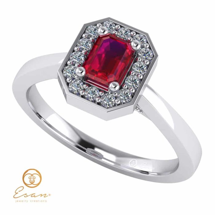 Inel de logodna din aur cu rubin si diamante ES150