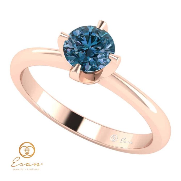 Inel de logodna din aur cu diamant albastru model solitaire