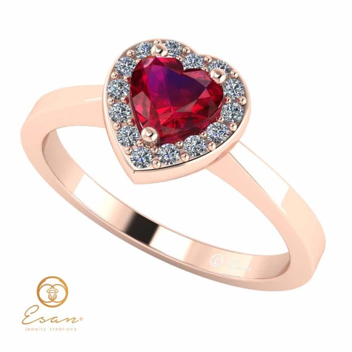 Inel de logodna din aur cu rubin si diamante ES146