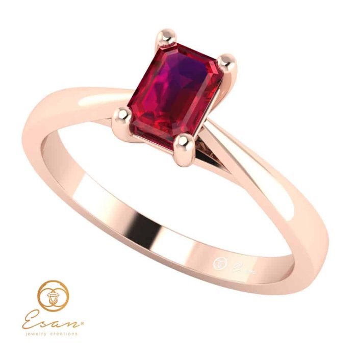 de logodna din aur cu rubin emerald cut si diamante ES149