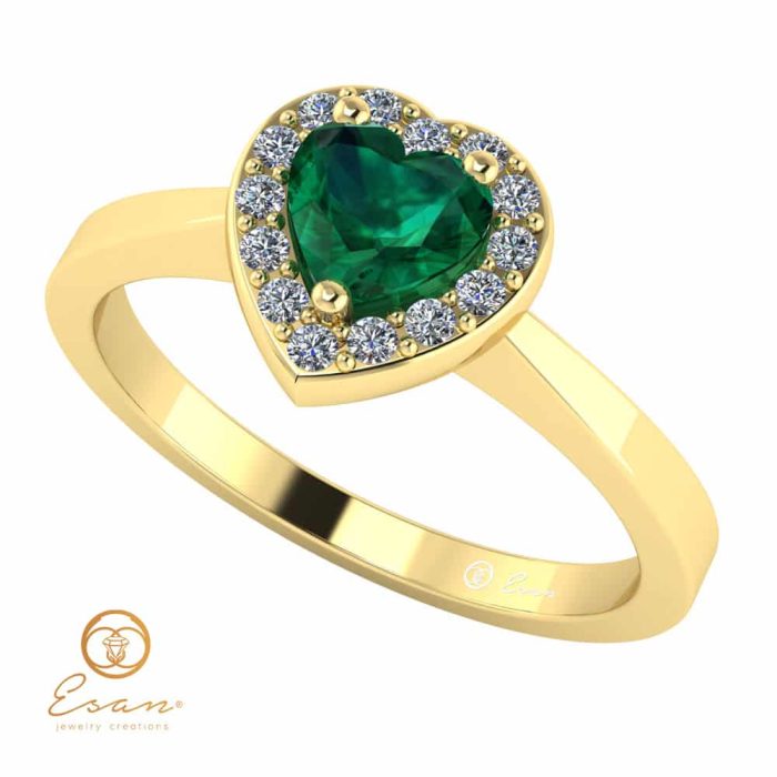 Inel de logodna din aur cu smarald si diamante ES146