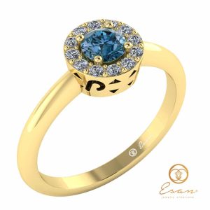 inel din aur cu diamant albastru si diamante ES121