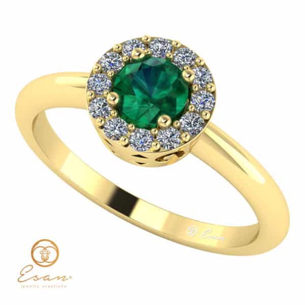 Inel de logodna din aur cu smarald si diamante ES121