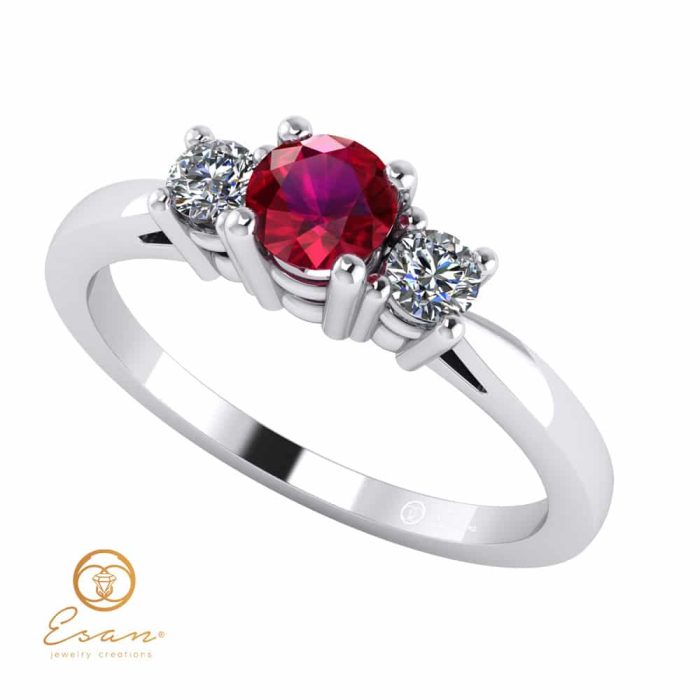 Inel cu rubin 4 mm si diamante 0.12 ct din aur ES82STOC