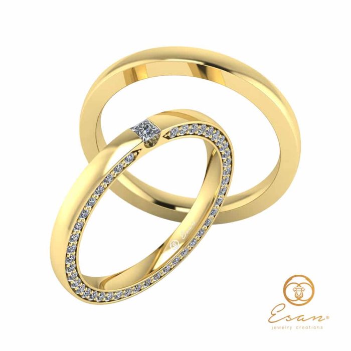 verighete din aur cu diamant patrat si diamante