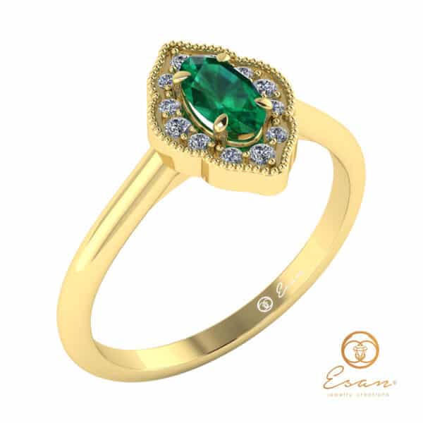 inel de logodna anturaj din aur cu smarald si diamante ES76