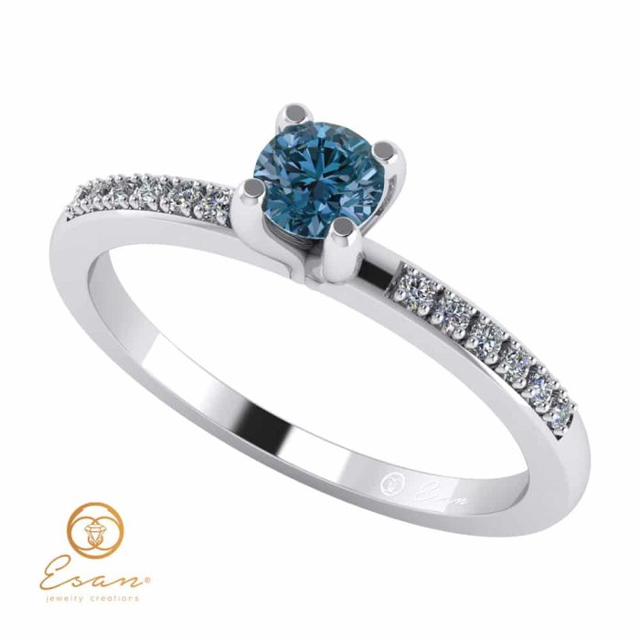 Inel de logodna din aur cu diamant albastru