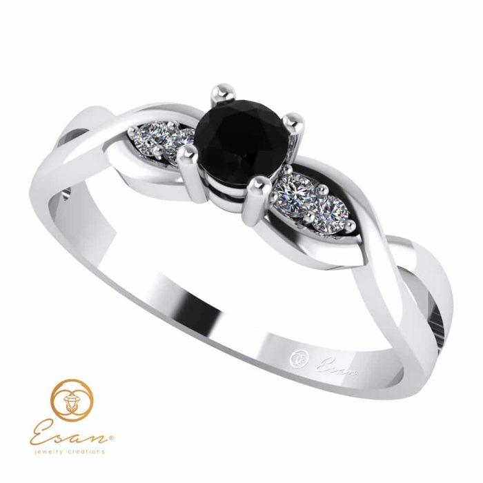 inel de logodna din aur cu diamant negru si diamante