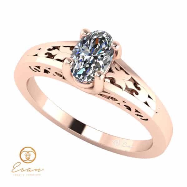 Inel de logodna din aur roz cu diamant oval ESD127