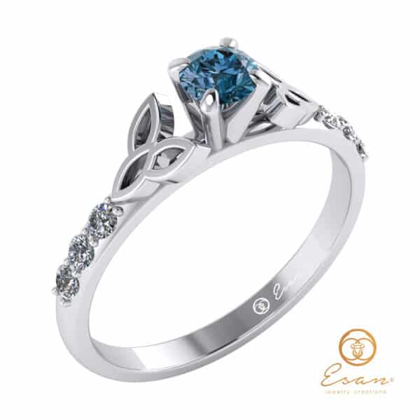 inel de logodna side stones din aur cu diamant albastru ES103-A