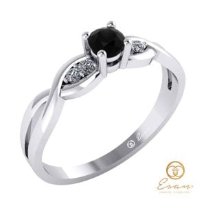 inel de logodna side stones din aur cu diamant negru ES106-A