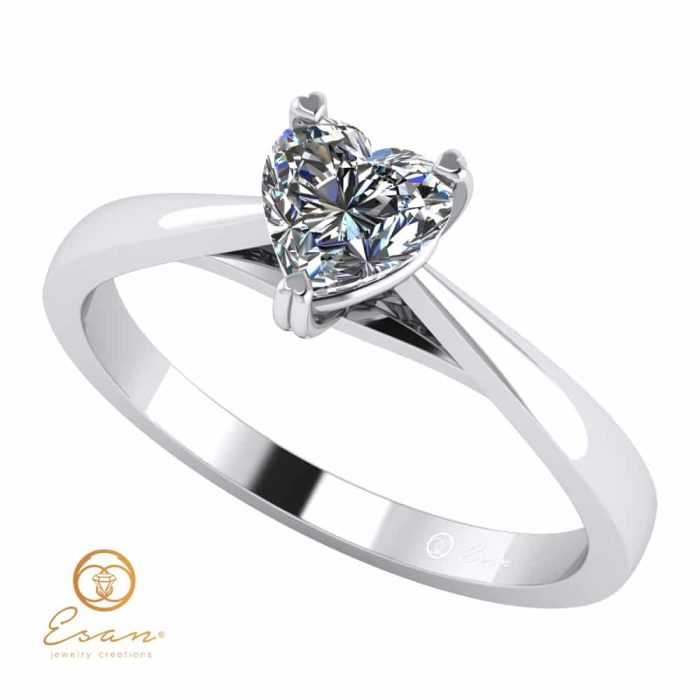Inel de logodna din aur cu diamant inima model solitaire ES126