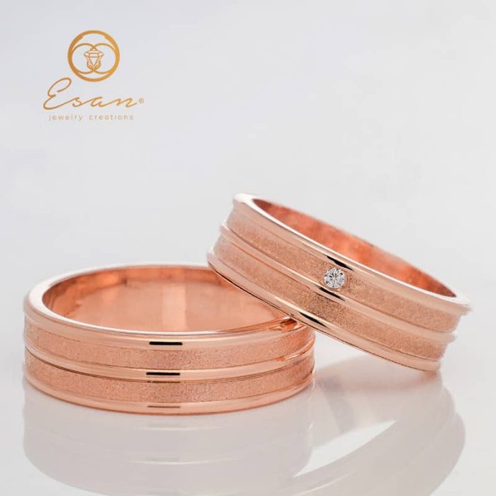 Verighete din aur roz 14k cu diamant ESV100
