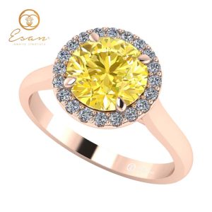 Inel din aur roz cu diamant galben si diamante ES151
