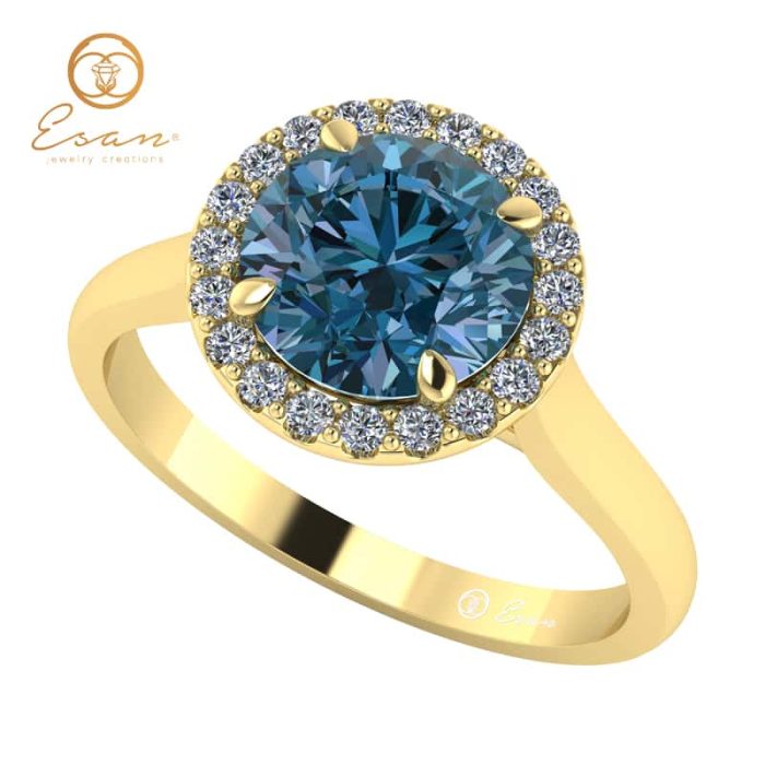 de logodna din aur anturaj cu diamant albastru si diamante ES151