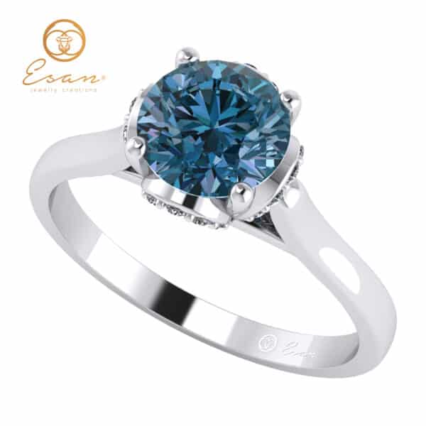 Inel de logodna cu diamant albastru si diamante ES152