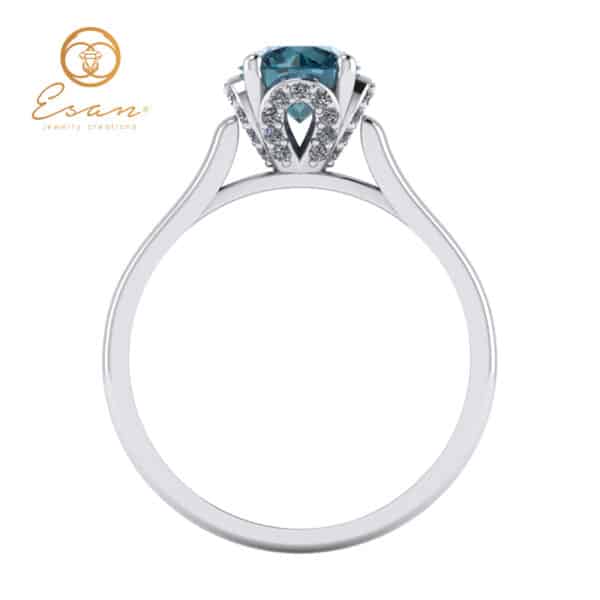 Inel de logodna cu diamant albastru si diamante floare ES152