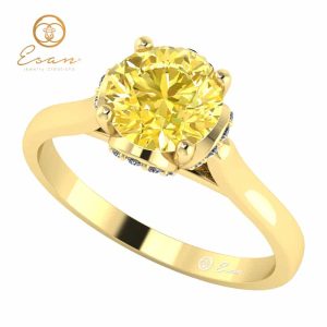 Inel de logodna cu diamant galben si diamante ES152