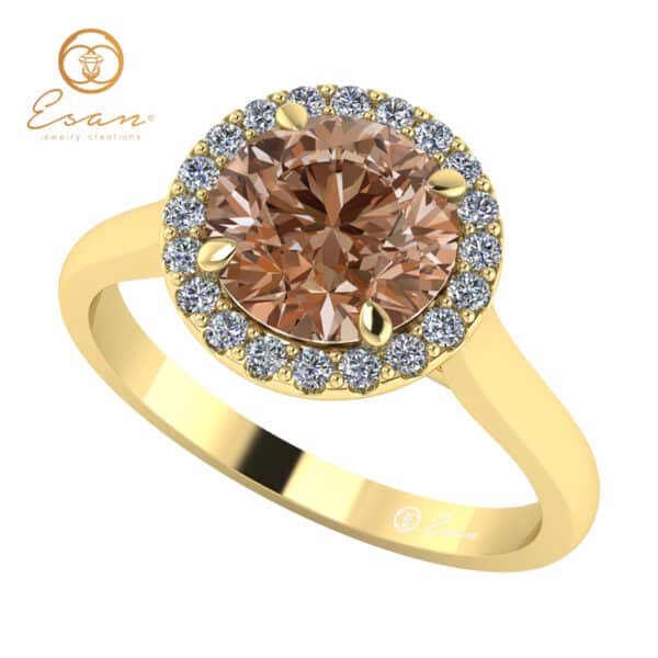 Inel din aur 14k cu diamant coniac si diamante ES151