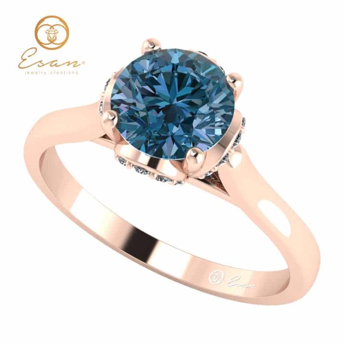 Inel din aur cu diamant albastru si diamante ES152