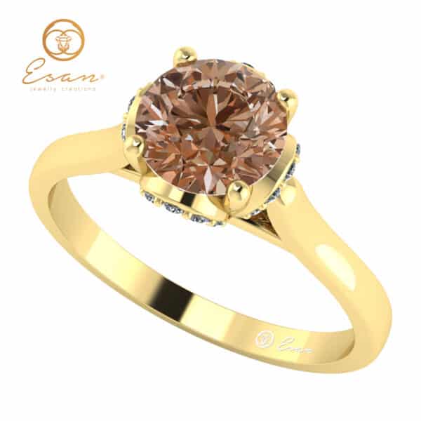 Inel din aur cu diamant coniac si diamante ES152