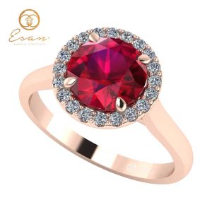 Inel din aur roz 14k cu rubin si diamante ES151