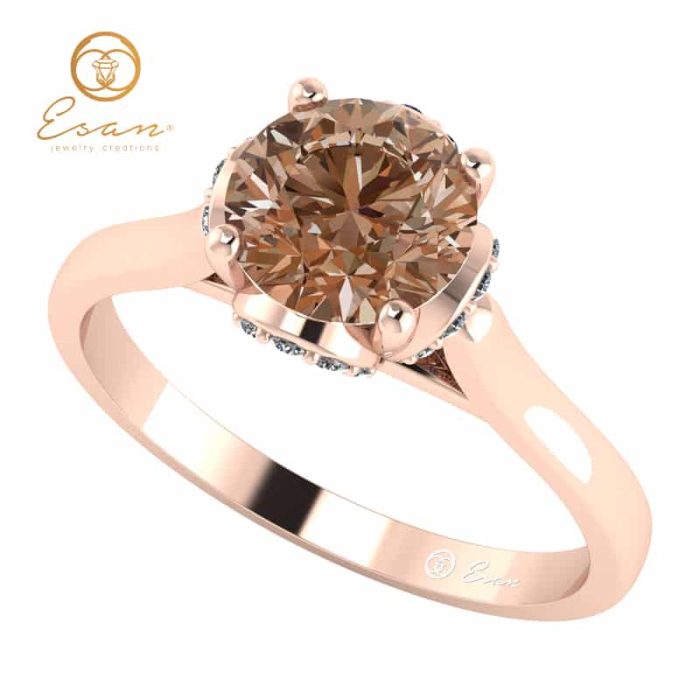 Inel din aur roz cu diamant coniac si diamante ES152