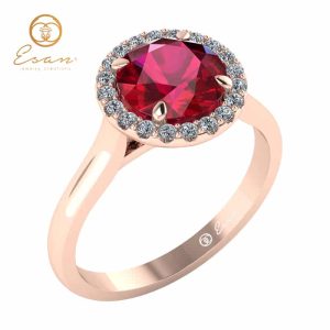 Inel din aur roz cu rubin si diamante ES151