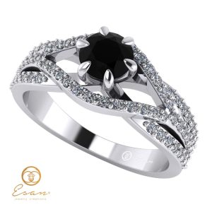 Inel de logodna din aur cu diamant negru si diamante incolore ES119