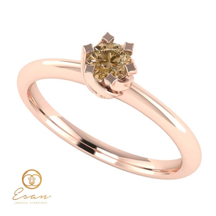 Inel de logodna solitaire cu diamant maro din aur ES1