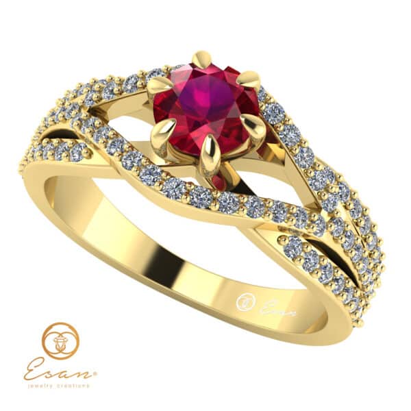 Inel de logodna din aur cu rubin si diamante ES119