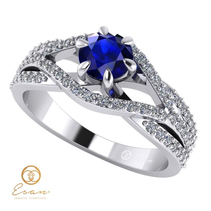 Inel de logodna din aur cu safir si diamante ES119