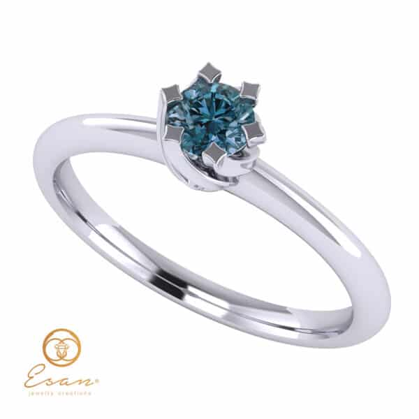 Inel de logodna solitaire cu diamant albastru din aur ES1