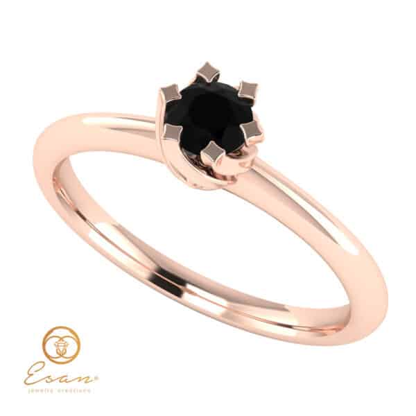 Inel de logodna solitaire cu diamant negru din aur ES1