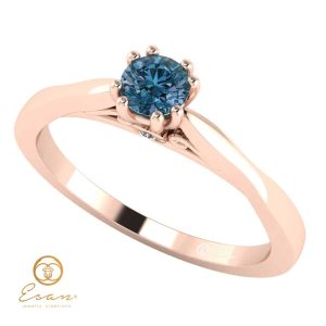 Inel de logodna din aur cu diamant albastru si diamante incolore ES120