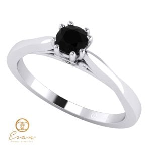Inel de logodna din aur cu diamant negru si diamante incolore ES120