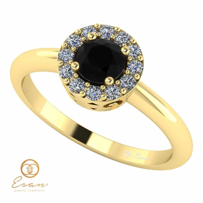 Inel de logodna din aur cu diamant negru si diamante incolore ES121