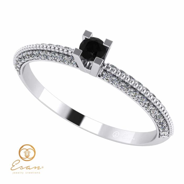 Inel de logodna din aur cu negru si diamante ES123